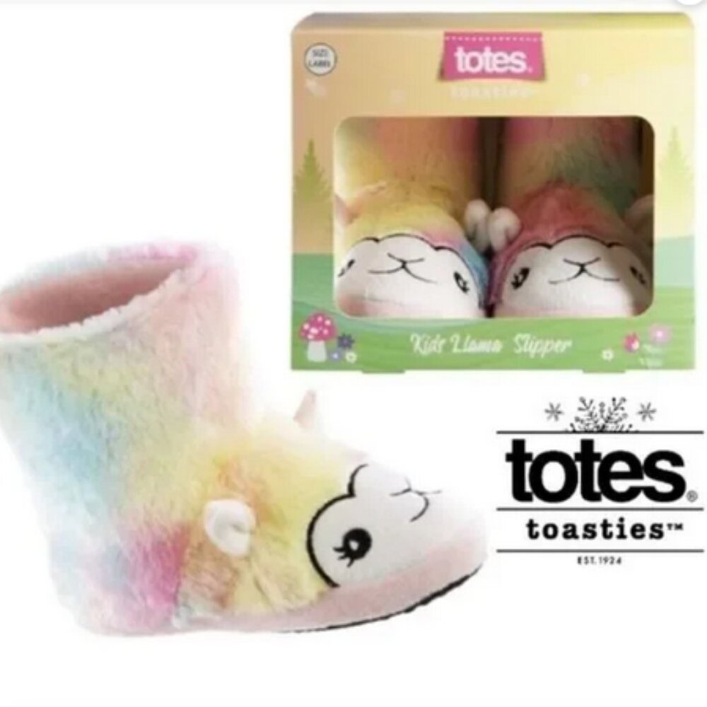 Girl’s Totes Slippers 13-1 Medium Plush Llama Booties Toasties NEW